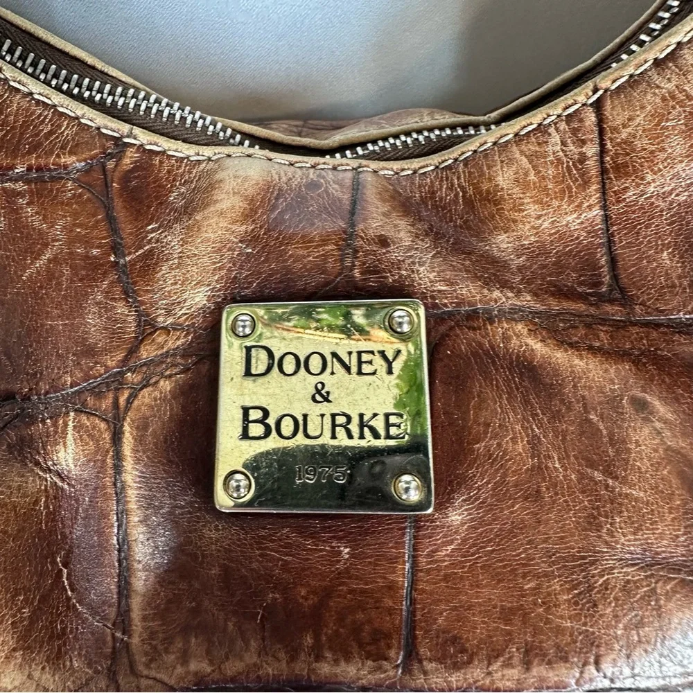 Dooney & Bourke Croc Embossed Leather Shoulder Bag Brown Hobo Purse